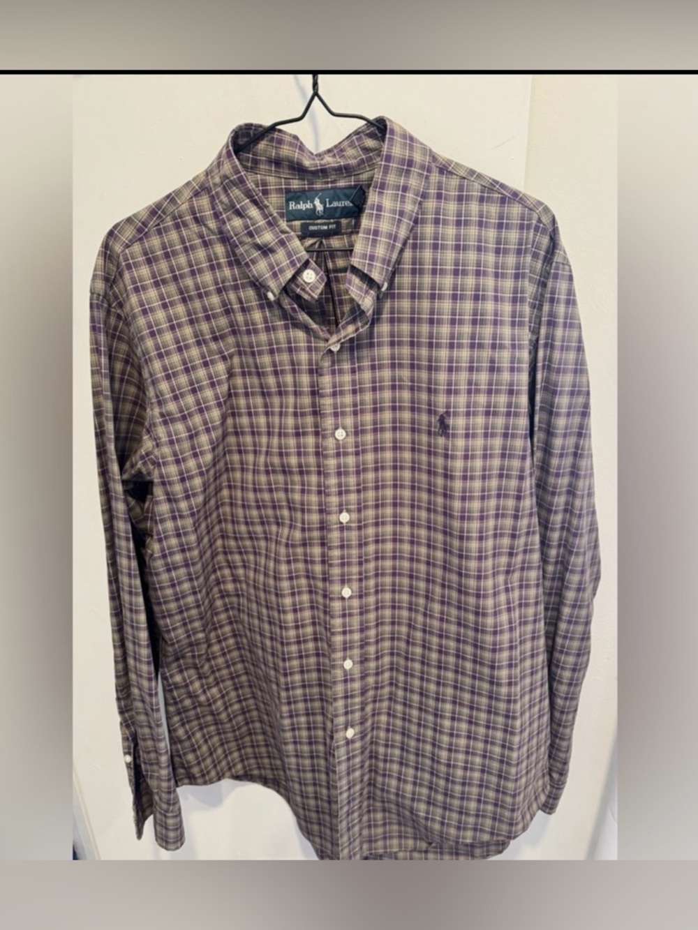 Vintage Ralph Lauren Custom Fit purple yellow plaid preppy 90s flannel street L